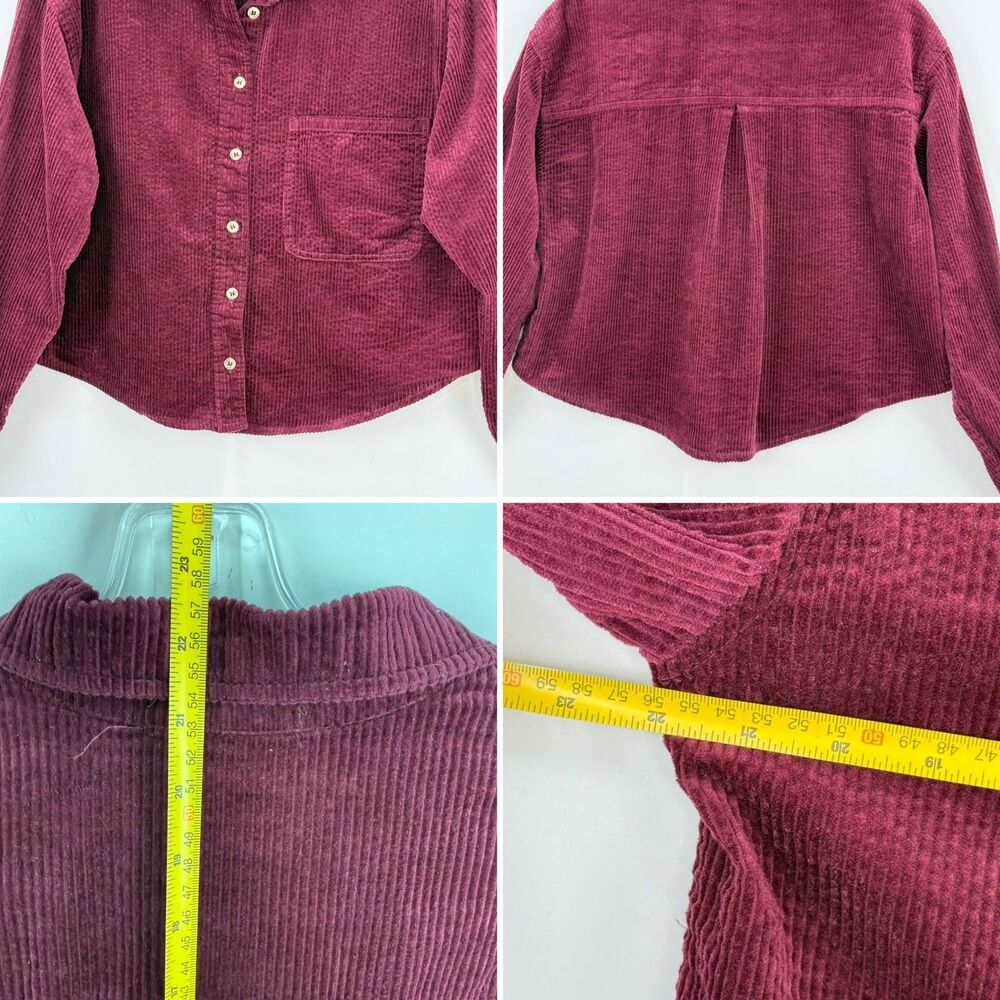 Womens Burgundy Corduroy Shirt Cotton Long Sleeve Button Up Shacket No Tag Sz M - Picture 10 of 16